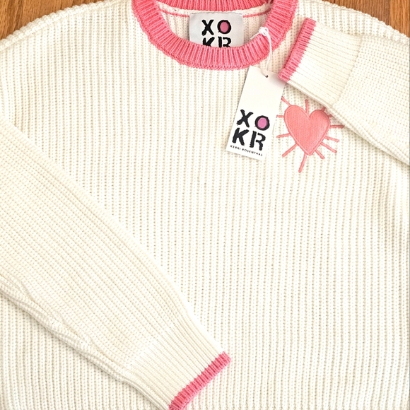 Kerri Rosenthal White & Pink Trim Heart Crew Neck Sweater - Picture 5 of 7
